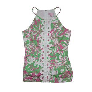 Lilly Pulitzer Tank Top Women's 4 Green Pink Annabelle Forgot My Trunks Vacation